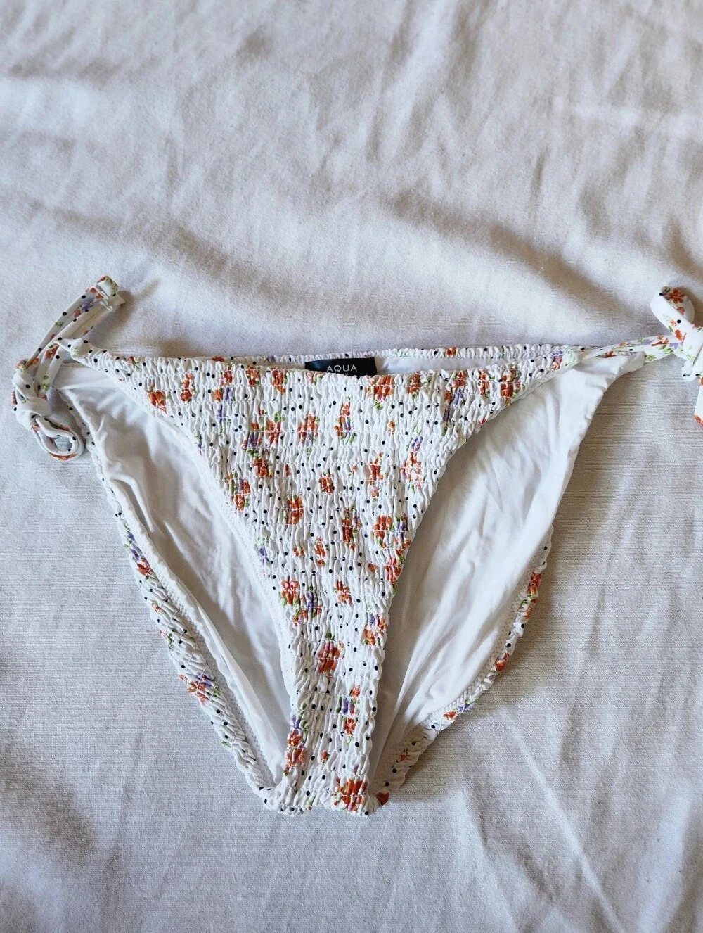 NWT AQUA Swim Floral Smocked Tie Side Bikini Bottom XL